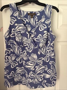 Tommy Bahama Indigo & White Floral Sleeveless Wrap-Style Tank